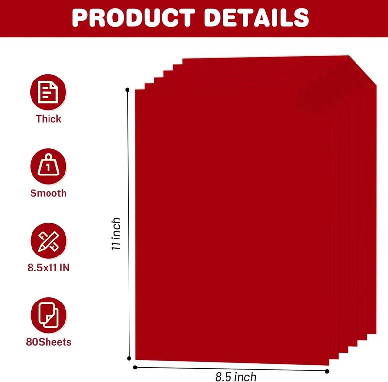 Ciphyfee Cardstock 8.5 X 11, 80 Sheets Christmas Red Card Stock, 75lb/ 200gsm Copy Paper, Cardstock Printer Paper for Art, Drawing, Invitations, DIY Cards, Craft, Construction, School & Office Supplie - Image 2